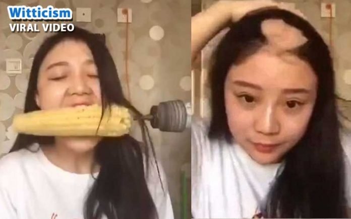 Viral Video: Girl Loses hair while trying corn on drill challenge